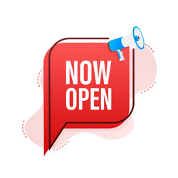 megaphone with now open banner web vector image