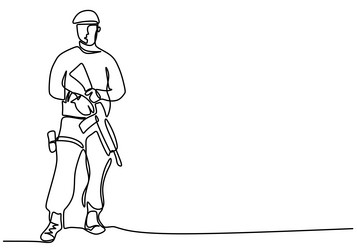 one continuous line drawing of army with uniform vector image