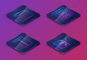set isometric line document folder envelope vector image