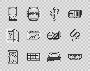 set line hard disk drive hdd ram random access vector image