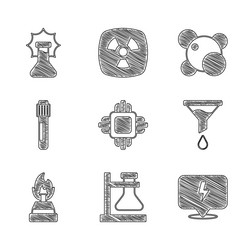 set processor cpu test tube flask on stand vector image