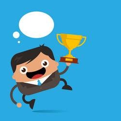 Business man jumping with trophy vector