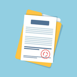 document folder with stamp and text icon in flat vector image