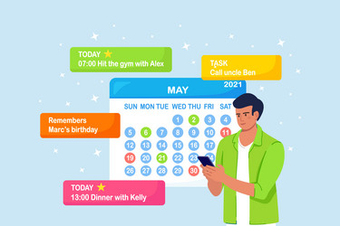 Man is planning day scheduling appointments vector