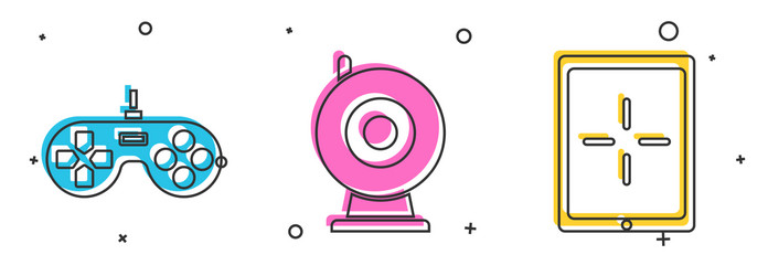 set gamepad web camera and tablet icon vector image