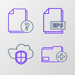 set line add new folder cloud and shield eps vector image