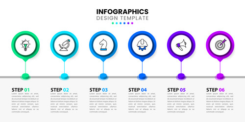 infographic template path and 6 pointers vector