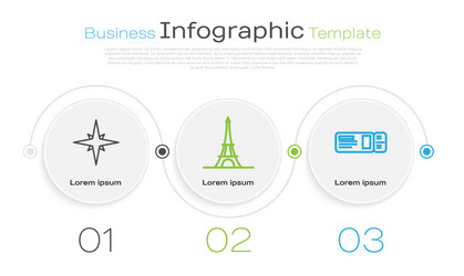 Set line wind rose eiffel tower and travel ticket vector