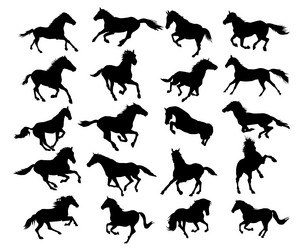 Running Horses Silhouette Set Vector Image