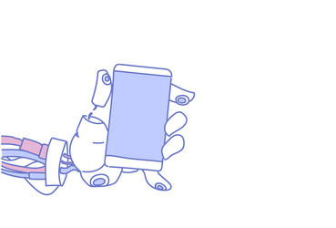 chat bot hand using cell smart phone robot virtual vector image