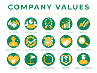 Company core values round web icon set integrity vector