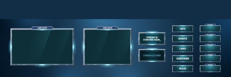 realistic set of game stream interface frames vector image