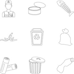 trash and garbage set icons in outline style big vector image