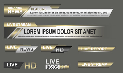 Broadcast news lower thirds template layout gold vector