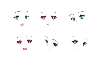 Set of cartoon anime manga style expressions vector