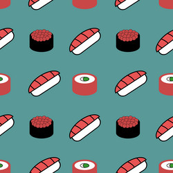 sushi roll with caviar and seamless pattern vector image