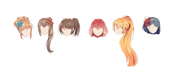 anime manag hairstyles wigs isolated hair set vector