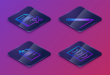 set isometric line delete file document note vector image
