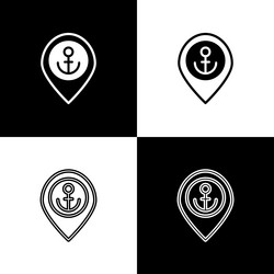 set map pointer with anchor icon isolated on black vector image