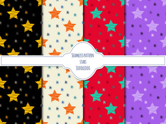 a set of seamless pattern with doodle stars vector image