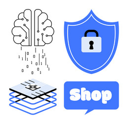 cybersecurity and e-commerce brain shield vector image