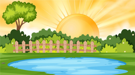 Landscape background design river at sunset Vector Image