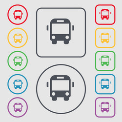 Bus Icon Set - Round and Square Buttons vector image