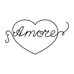 continuous one line heart and script cursive text vector image