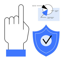 hand gesture with data chart and shield displaying vector image
