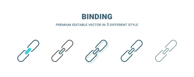 binding icon in 5 different style outline filled vector image