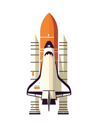Flying spaceship launches into space Royalty Free Vector