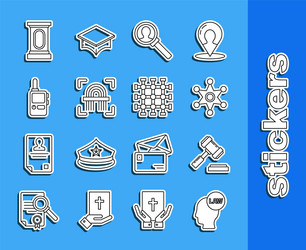 Set line head with law judge gavel hexagram vector