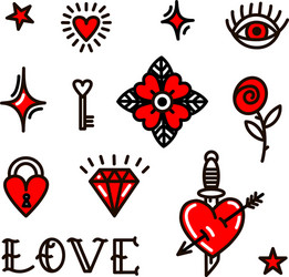 Valentines day love symbols in old school style vector