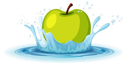 A water splash with green apple on white vector