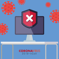 computer with warning notification during covid19 vector image