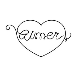 continuous one line heart and script cursive text vector image