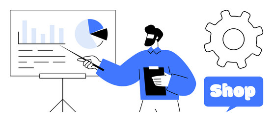 business presentation with man pointing to chart vector image
