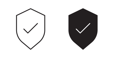 shield check icon set in thin line for web vector image