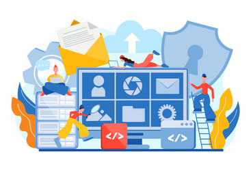 tiny people teamwork database security vector image