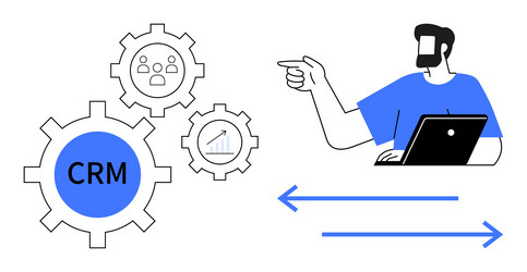 crm integration concept with gears and businessman vector image