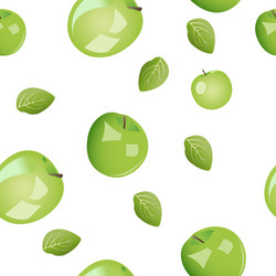 Seamless pattern from green apples with leaves vector