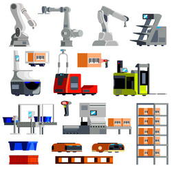 Automated warehouse flat design concept Royalty Free Vector