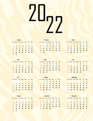 Calendar 2022 with abstract geometric background vector