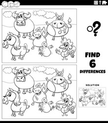 differences game with farm animals coloring book vector