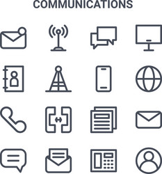 set 16 communications concept line icons 64x64 vector