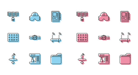 set line uav drone coffee machine server data vector image