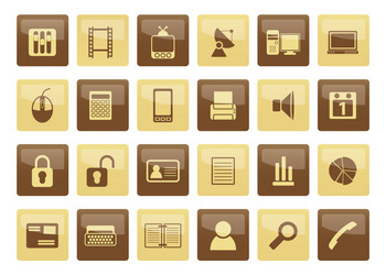 Business and office icons over brown background vector