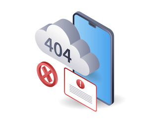 cloud server system error 404 infographic 3d flat vector image