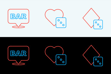 set line game dice alcohol bar location and icon vector image