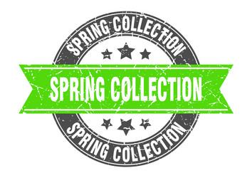 spring collection round stamp with ribbon label vector image